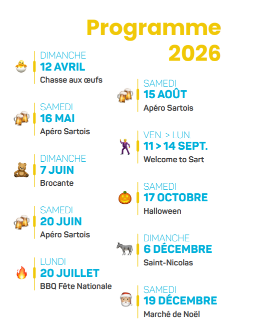 Programme Comité des fêtes de Sart-Messire-Guillaume 2026